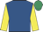 royal blue, yellow sleeves, emerald green cap