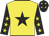 Yellow, black star, black sleeves, yellow stars, black cap, yellow stars
