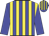 blue and yellow stripes, blue sleeves, striped cap
