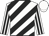 white, black diagonal stripes, striped sleeves, white cap