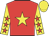 Red body, yellow star, yellow arms, red stars, yellow cap