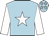 light blue, white star, white sleeves, white stars on cap