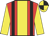 red and yellow stripe, black braces, yellow sleeves, yellow and black quartered cap