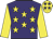 Purple, yellow stars and sleeves, yellow cap, purple stars