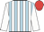 White, light blue stripes, white sleeves, red cap