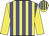 Yellow body, blue striped, yellow arms, yellow cap, blue striped