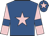 Royal blue, pink star, pink sleeves, royal blue armlets, royal blue cap, pink star