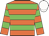 Orange body, green hooped, orange arms, green hooped, white cap