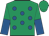 Emerald green, royal blue spots, halved sleeves, emerald green cap