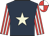 Dark blue, beige star, red and white striped sleeves, quartered cap