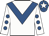 White, royal blue chevron, white sleeves, royal blue spots, royal blue cap, white star