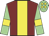 Maroon, yellow stripe, light green sleeves, yellow armlets and spots on light green cap