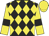 Black and yellow diamonds, yellow sleeves, black armlets, yellow cap