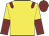 Yellow, maroon epaulets, halved sleeves, maroon cap