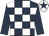 Dark blue and white check, dark blue sleeves, white cap, dark blue star