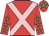 Red, pink cross belts, red sleeves, emerald green stars, red cap, emerald green star