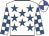 WHITE, royal blue stars, check sleeves, blue & white quartered cap