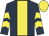 dark blue, yellow stripe, yellow chevrons on sleeves, yellow cap