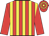 red, yellow stripes, red sleeves, red cap, yellow hoops