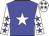 blue, white star, white sleeves with blue stars, white cap with blue stars