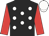 Black, white spots, red sleeves, white cap