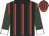 Black, dark green and red stripes, black collar, dark green sleeves, red seams, white cuffs, red and dark green striped cap