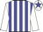 white, blue stripes, white sleeves, blue star on cap