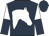 Dark blue, white horses head, white and dark blue halved sleeves, dark blue cap