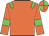 Orange body, green epaulettes, orange arms, green armlets, orange cap, green quartered