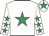 White, emerald green star, white sleeves, emerald green stars, white cap, emerald green star