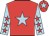 Red, light blue star, light blue sleeves, red stars, red cap, light blue star