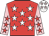 Red, white stars, pink sleeves, red stars, white cap, pink stars
