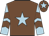 Chocolate, light blue star, light blue arms, chocolate chevrons, chocolate cap, light blue star