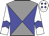 Grey body, big-blue diabolo, white arms, big-blue chevron, white cap, big-blue diamonds
