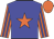 Blue body, orange star, orange arms, blue striped, orange cap