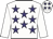 White body, purple stars, white arms, white cap, purple stars