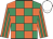 Emerald green, orange checks, orange sleeves, emerald green stripes, white cap