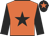 Orange body, black star, black arms, black cap, orange star