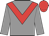 Grey body, red chevron, grey arms, red cap
