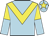 Light blue body, yellow chevron, yellow and light blue halved sleeves, light blue cap, yellow star