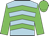 light blue, green chevrons, green sleeves and cap