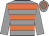 Grey body, orange hooped, grey arms, grey cap, orange hooped