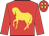 Red, gold horse, gold spots on cap