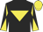 Black, yellow inverted triangle, diabolo on sleeves, yellow cap