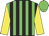 Green body, black striped, yellow arms, green cap