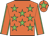 Orange body, green stars, orange arms, green seams, orange cap, green star