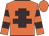 Orange body, brown cross of lorraine, orange arms, brown hooped, orange cap