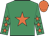 Emerald green, orange star, emerald green sleeves, orange stars and cap