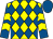 Yellow and royal blue diamonds, royal blue and yellow chevrons on sleeves, royal blue cap