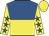 Royal blue and yellow halved horizontally, royal blue stars on yellow sleeves, yellow cap
